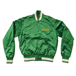 Vintage Starter Jacket Mens Medium Green Radio Station Staff WMMR 93.3 Varsity